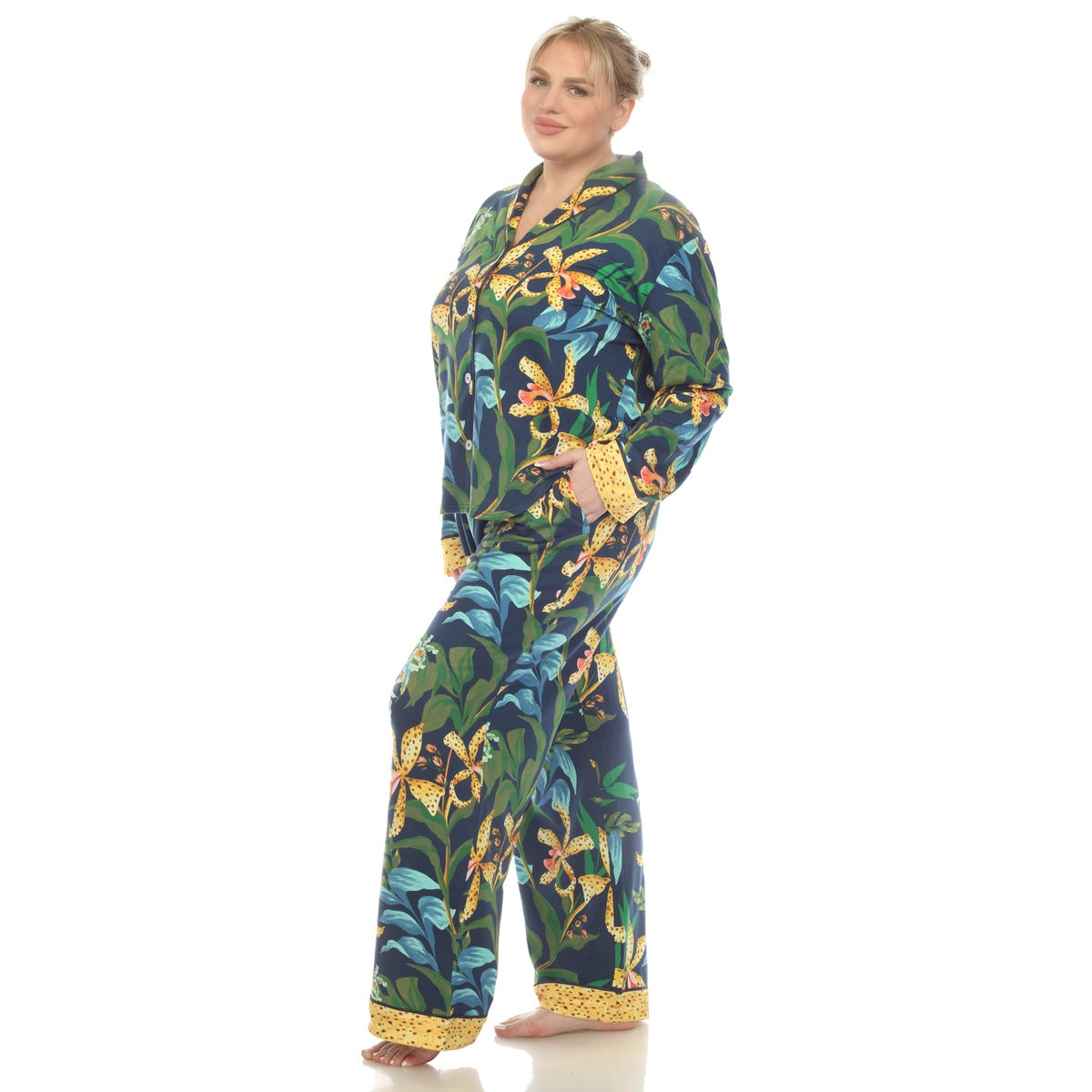  White Mark Plus Size Two Piece Wildflower Print Pajama Set - 1X - Bonton