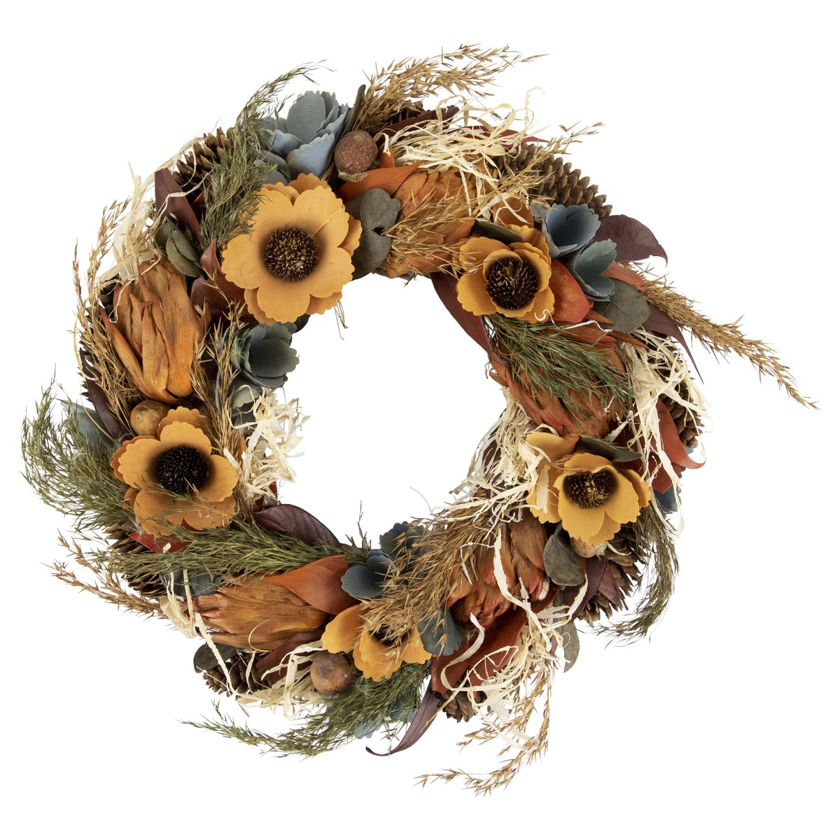  Northlight Sunflower and Straw Artificial Fall Harvest Wreath - 12