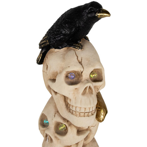 LED Lighted Skull Tower With Raven and Snake Halloween Decoration - 27.5" - Multicolor