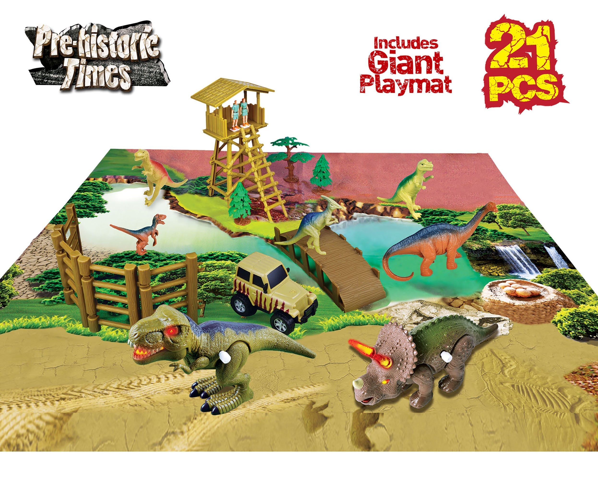  Red Box Dinosaur Park W/ Light & Sound T-Rex & Triceratops Figures - Multi - Bonton