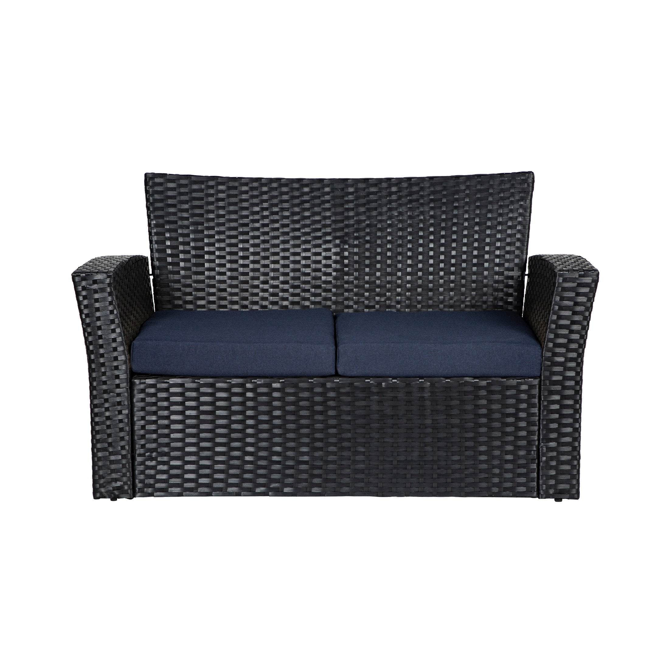  Westin Furniture 4-Piece Outdoor Patio Conversation Sofa Set with Cushions - Black/Navy Blue - Bonton