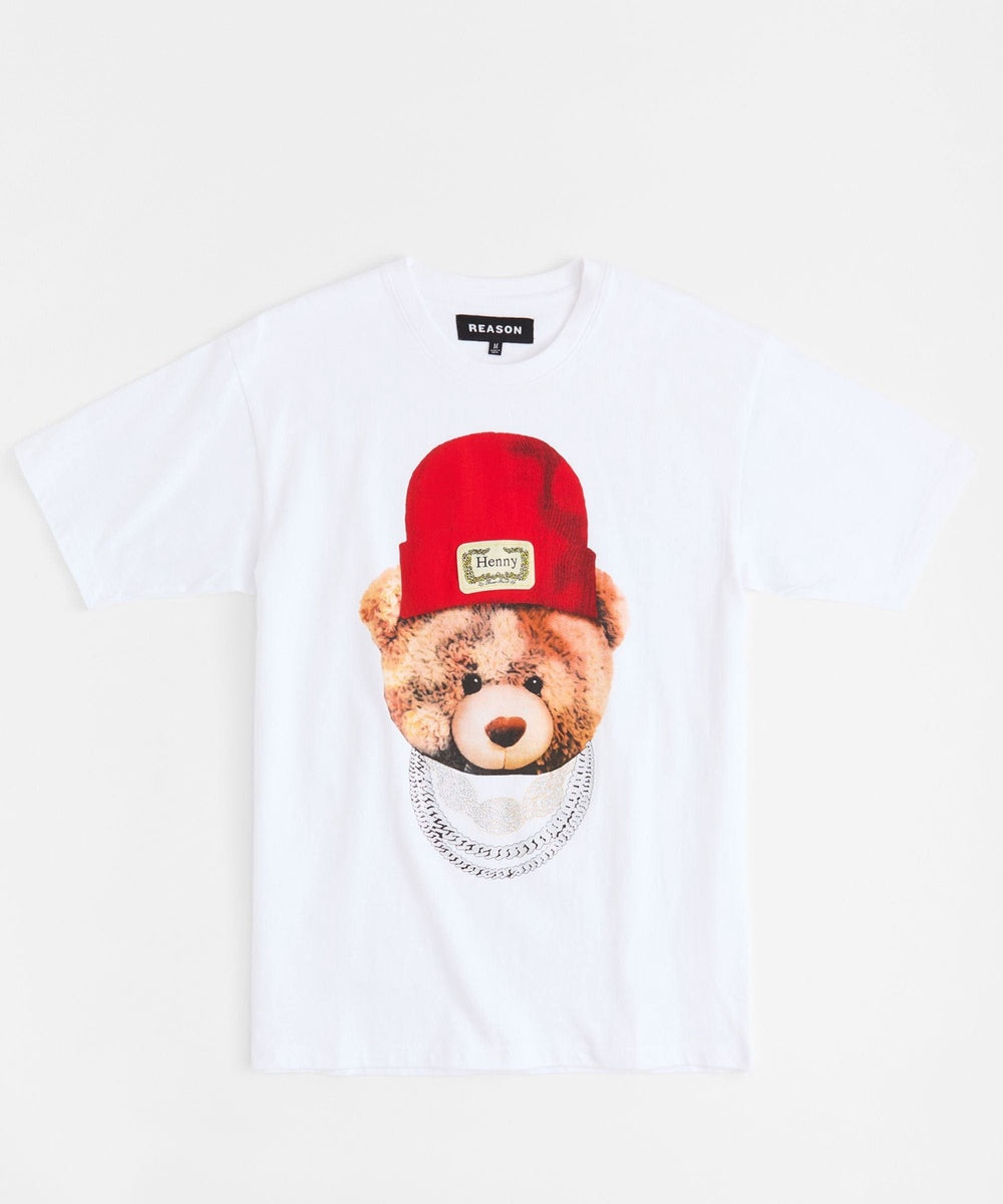  Reason Clothing Teddy Rhinestone Short Sleeve Tee - White - WHITE - Bonton
