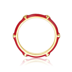 14k Gold Plated With Clear Cubic Zirconia Colored Enamel Bamboo Kids/Teens Stacking Ring