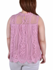 Plus Size Sleeveless Mock Neck Lace Top