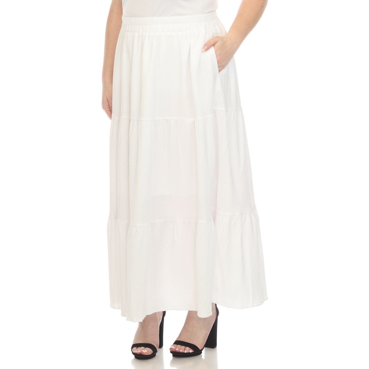  White Mark Plus Size Pleated Tiered Maxi Skirt - 3X - Bonton