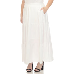 Plus Size Pleated Tiered Maxi Skirt