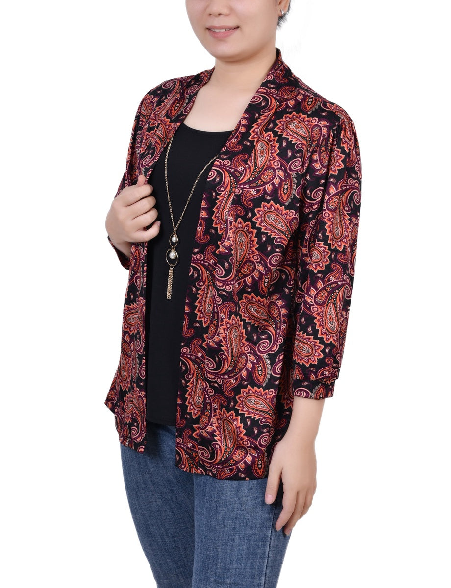  NY Collection 3/4 Sleeve Two-Fer Top - Black Gold Harlie - Bonton
