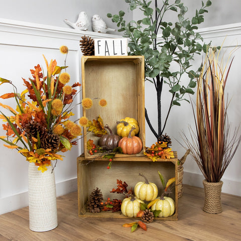Antiqued Crackle Finish Fall Harvest Pumpkins - 4" - Set of 3 - Yellow
