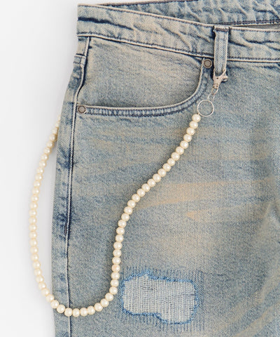 Pearls Chain Denim Jeans - Dark Blue
