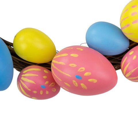 10" Pink  Yellow and Blue Floral Stem Easter Egg Spring Wreath