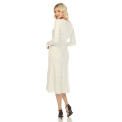 Women's Crew Neck Fit and Flare Sweater Midi Dress