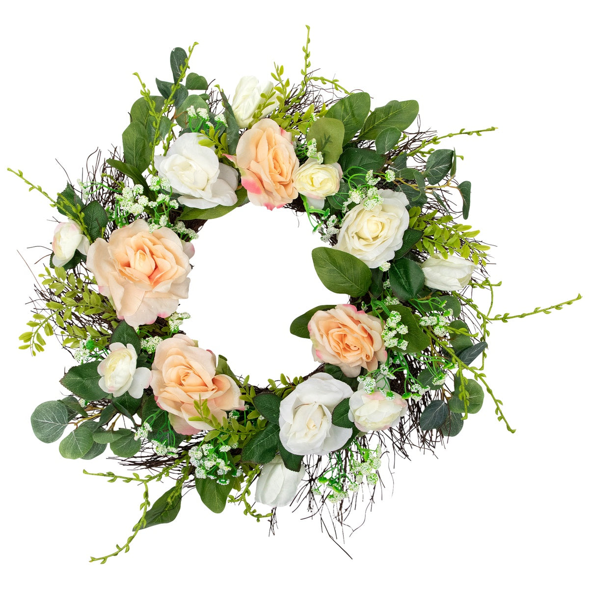  Northlight Rose and Foliage Artificial Spring Wreath - 24-Inch  Unlit - Default Title - Bonton