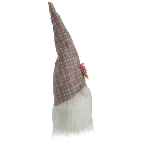 Plaid Floral Spring Gnome Head Decoration - 20" - Pink and White