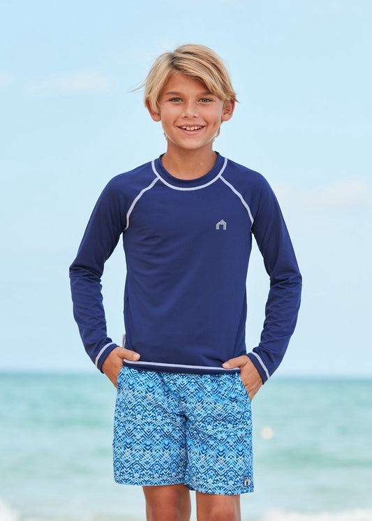 Boys Navy Long Sleeve Cabana Rashguard