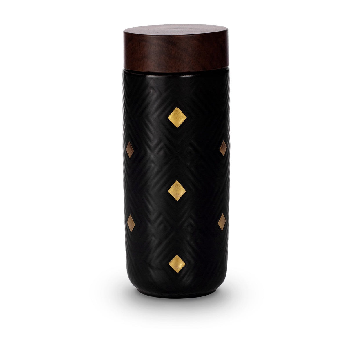  Acera The Miracle Gold Ceramic Tumbler - Black with Hand-painted Golden Dimond Checks - Bonton