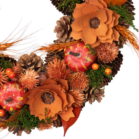 Flowers and Gourds Pine Cone Artificial Fall Harvest Wreath  13.25-Inch  Unlit