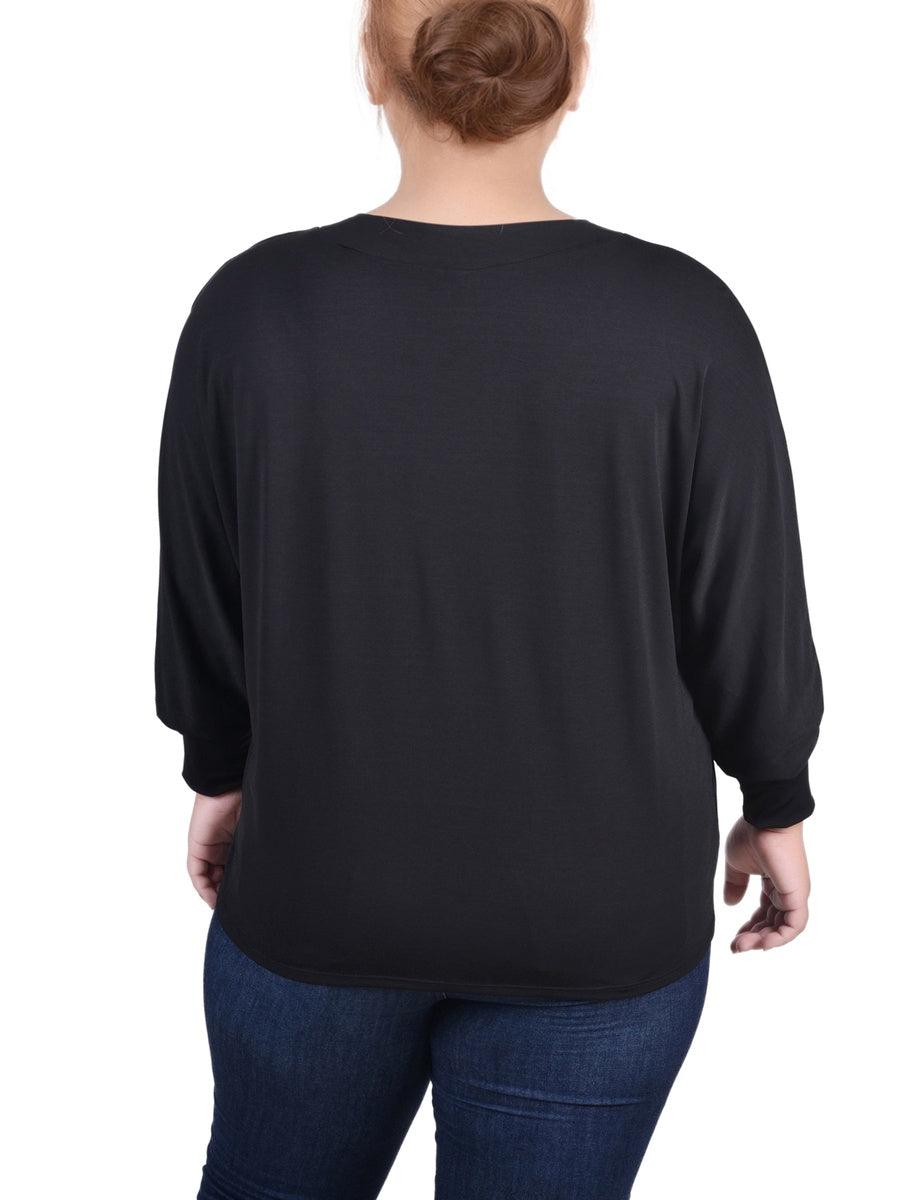  NY Collection Plus Size Long Sleeve Studded Top - Black - Bonton