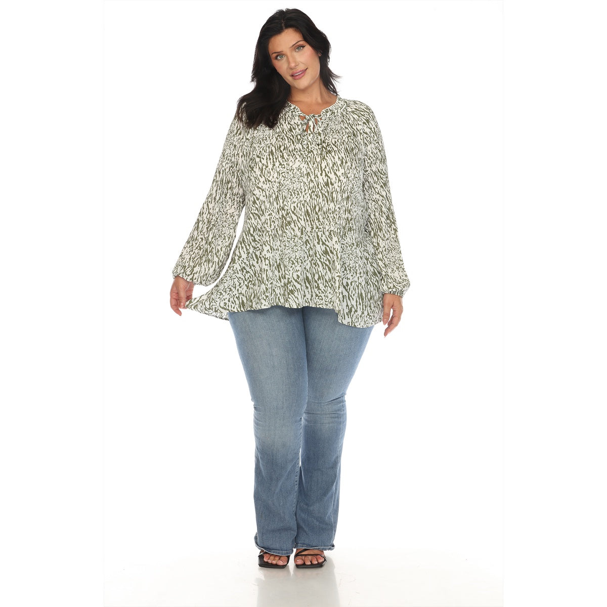  White Mark Plus Size Printed Peasant Blouse - 1X - Bonton