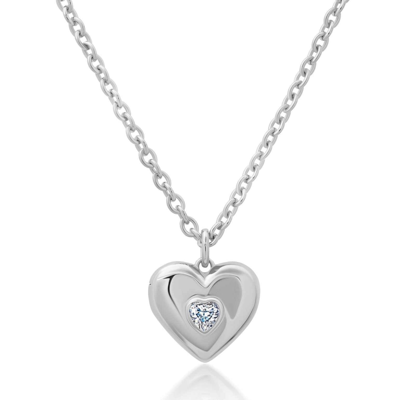  CRISLU Adore Heart Locket in Platinum - Pure Platinum - Bonton