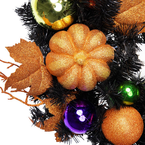Jack-O-Lantern in Witches Hat Halloween Pine Wreath  24-Inch  Unlit