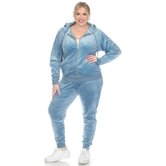 Plus Size 2 Piece Velour Tracksuit Set