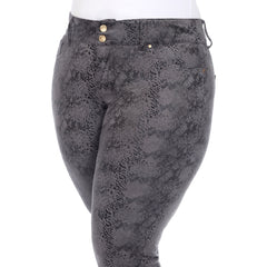 Plus Size Faux Suede Snake Print Pants