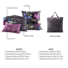 Elegant Blossoms 5 Piece Reversible Comforter Set