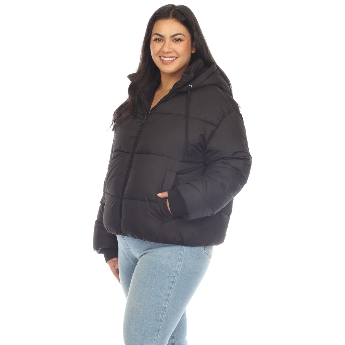  White Mark Plus Size Full Front Zip Hooded Bomber Puffer Coat - 1X - Bonton