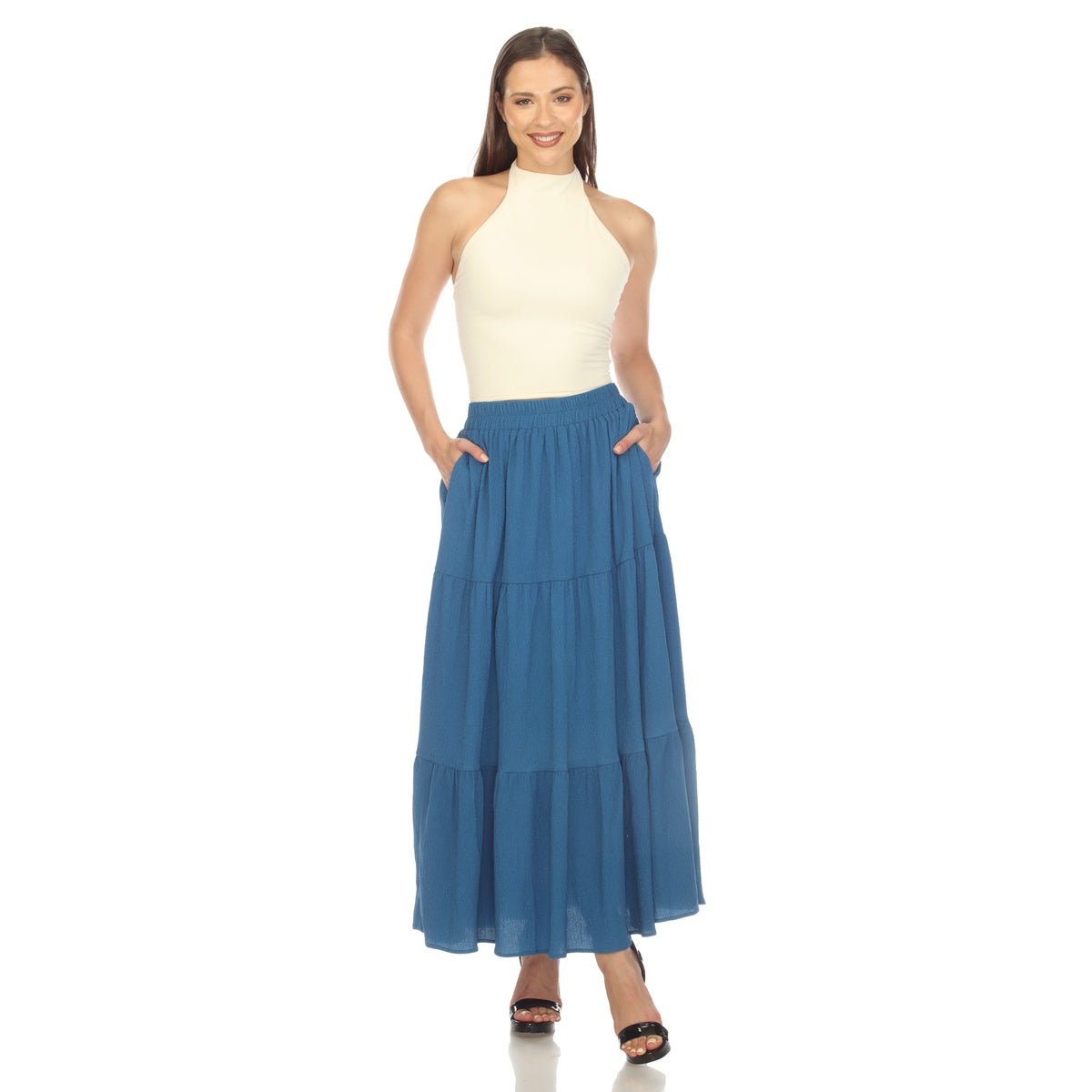  White Mark Women's Pleated Tiered Maxi Skirt - M - Bonton