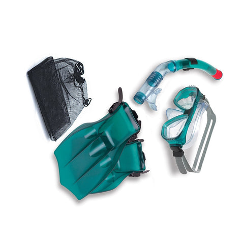 15.5" Teal Green Piranha Mask  Snorkel and Fins Swimming Pool and Water Snorkeling Set