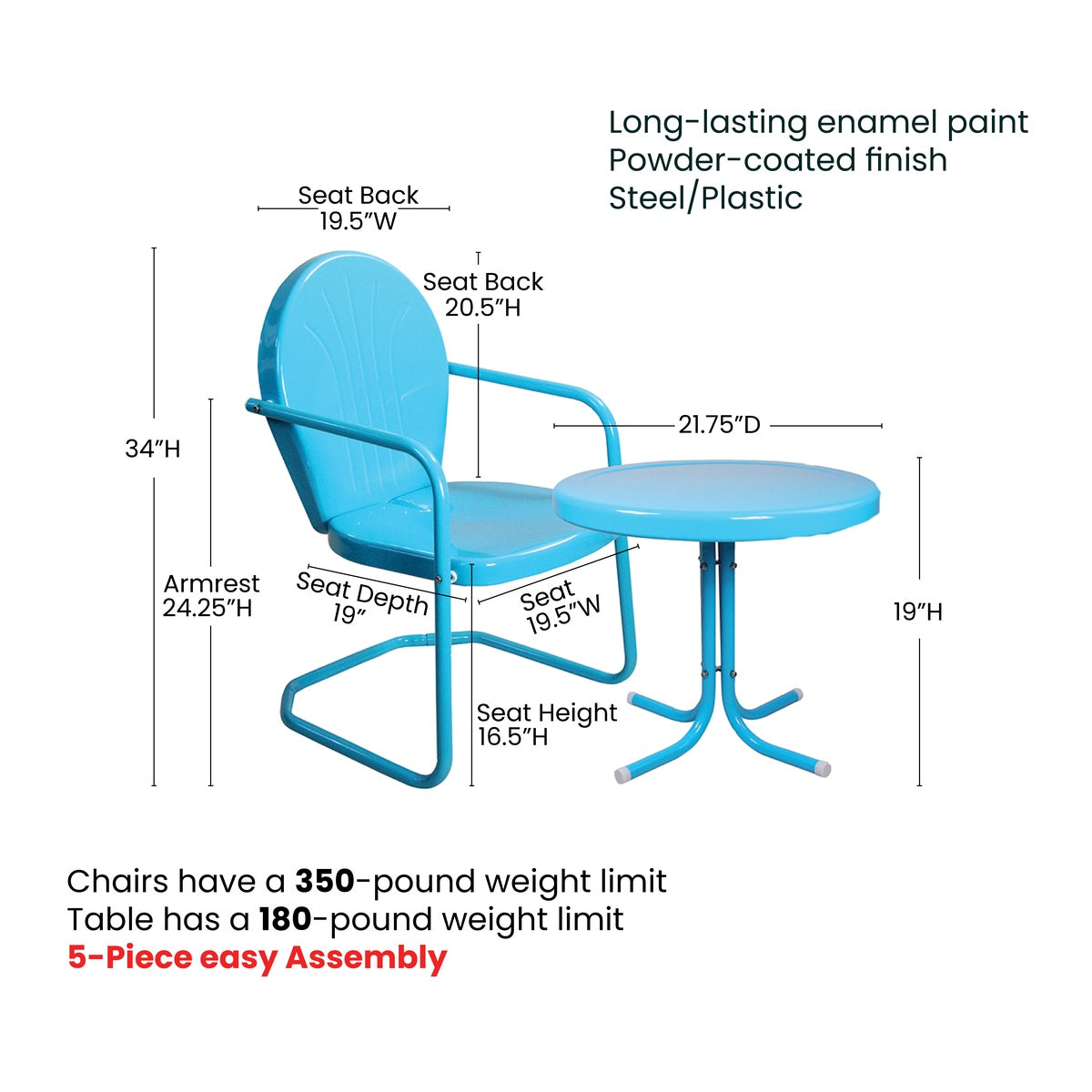  Northlight 3-Piece Retro Metal Tulip Chairs and Side Table Outdoor Set  Sky Blue - Default Title - Bonton