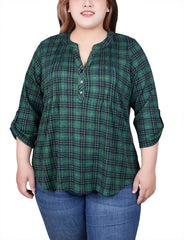 Plus Size 3/4 Roll Sleeve Top