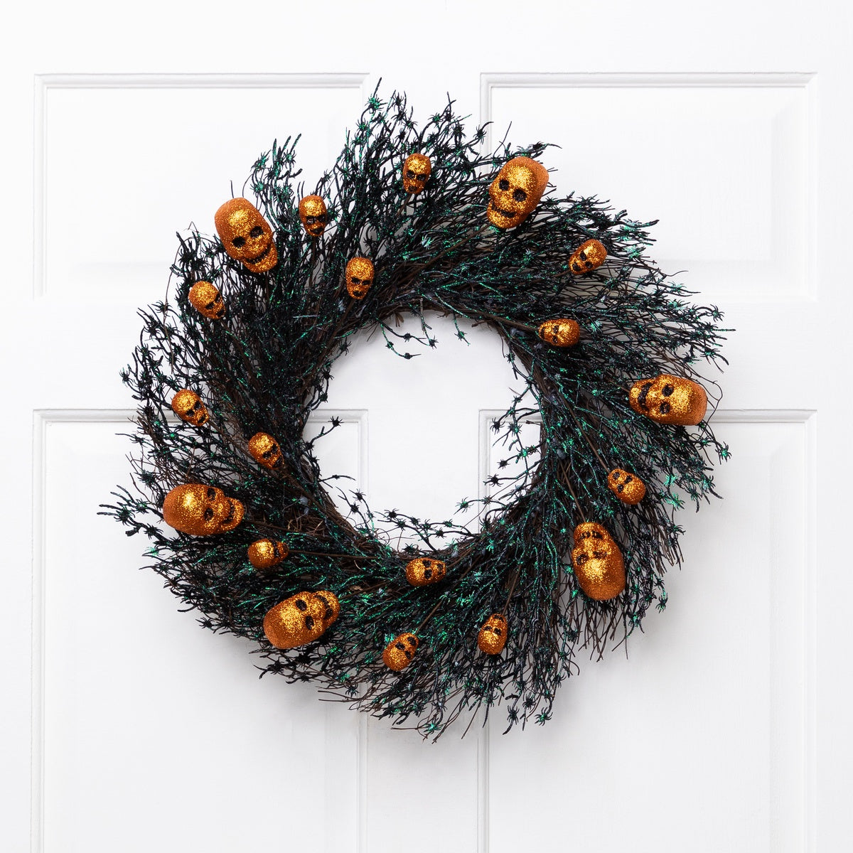  Northlight Black and Orange Skulls and Spiders Halloween Twig Wreath  22-Inch  Unlit - Default Title - Bonton