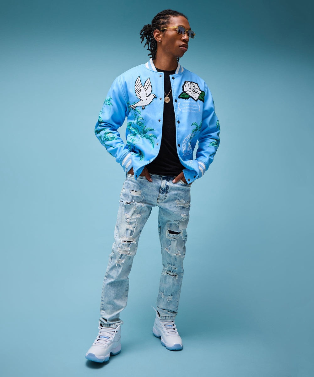  Reason Clothing Dove Wool Varsity Jacket - Light Blue - LIGHT BLUE - Bonton