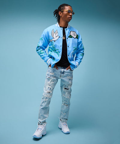 Dove Wool Varsity Jacket - Light Blue