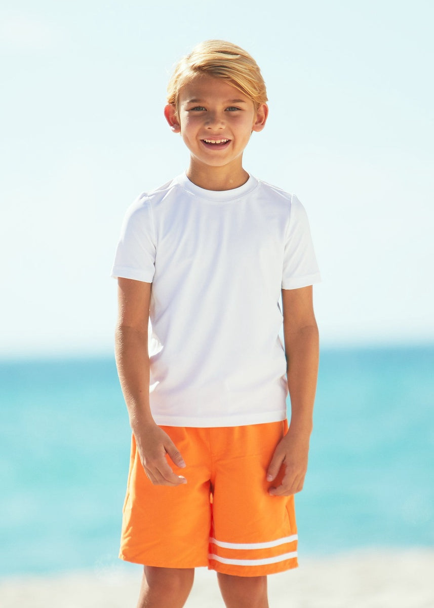  Cabana Life Boys White Side Stripe Short Sleeve Rashguard - 5 - Bonton