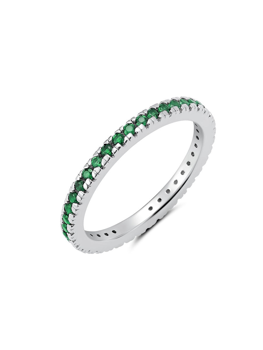  CRISLU Emerald Hand Set Step Cut Eternity Band Engagment Ring Finished in Pure Platinum - XX - Bonton