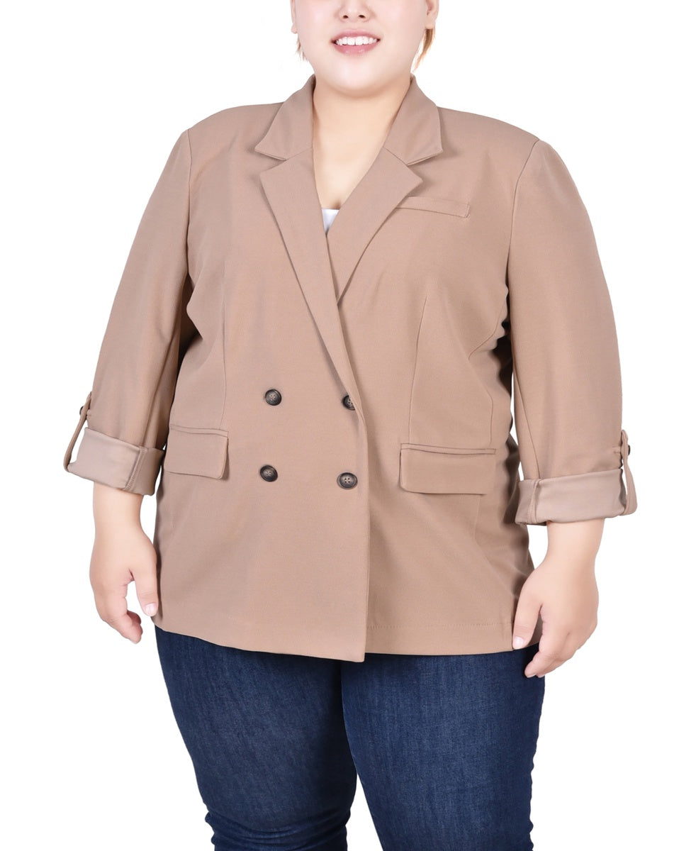  NY Collection Plus Size Long Sleeve Double Breasted Crepe Jacket - Jester Red - Bonton