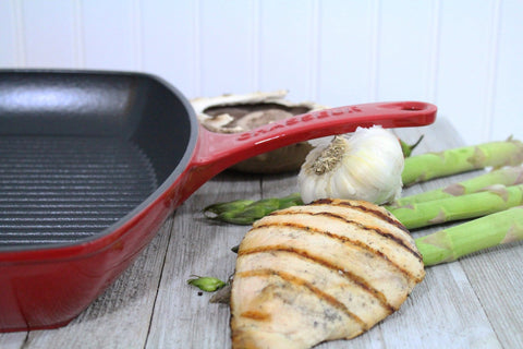 Red Rectangular French Enameled Cast Iron Grill Pan (CI_3140), 12-Inch