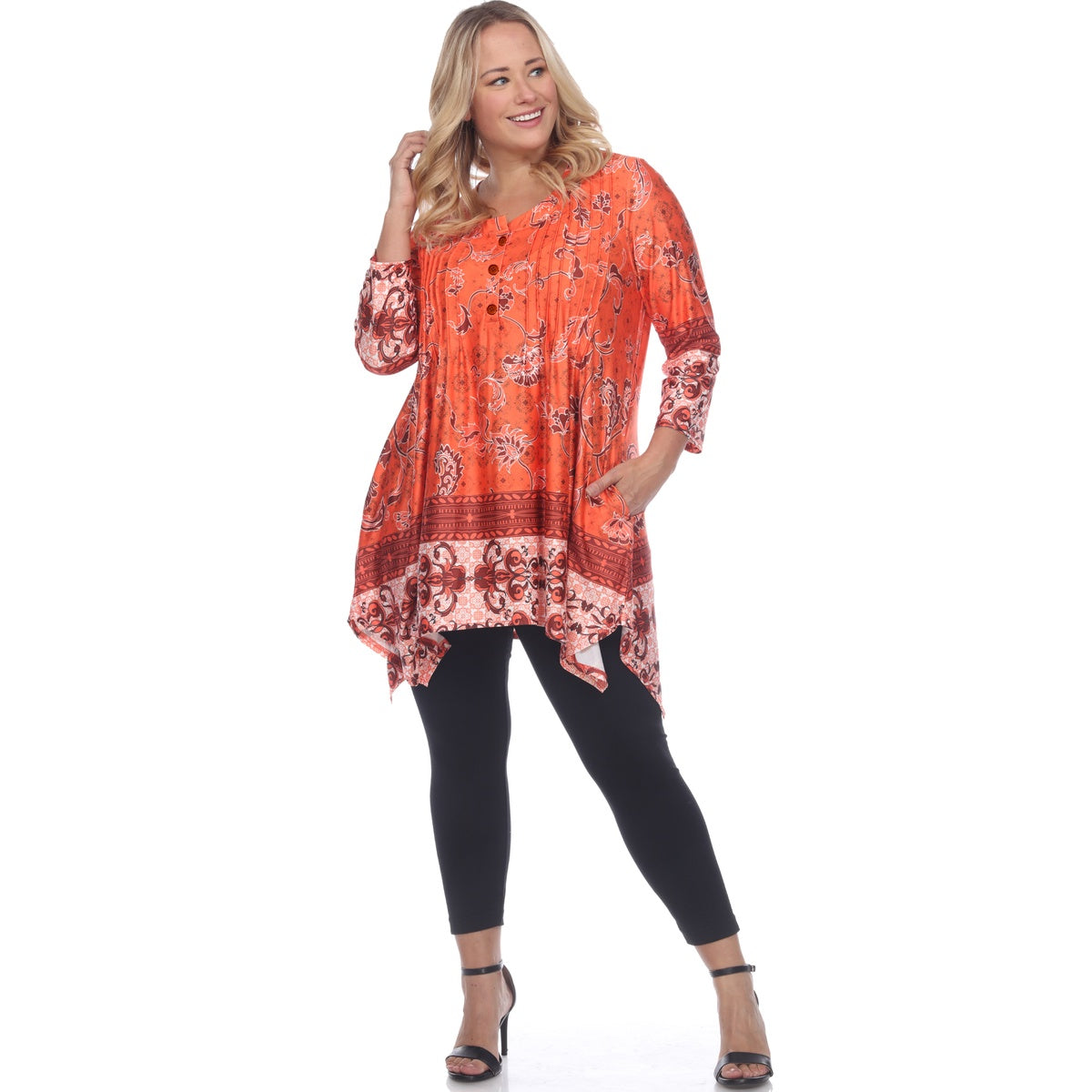  White Mark Plus Size Victorian Print Tunic Top With Pockets - 2X - Bonton