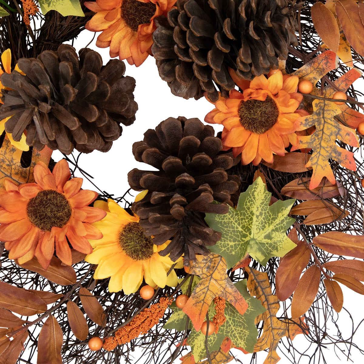  Northlight Sunflowers and Pine Cones Fall Artificial Thanksgiving Wreath  24-Inch  Unlit - Default Title - Bonton