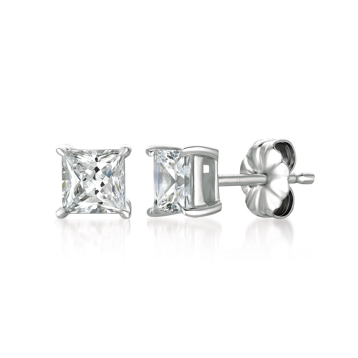  CRISLU .75ct Princess Stud Earrings in Platinum - Pure Platinum - Bonton