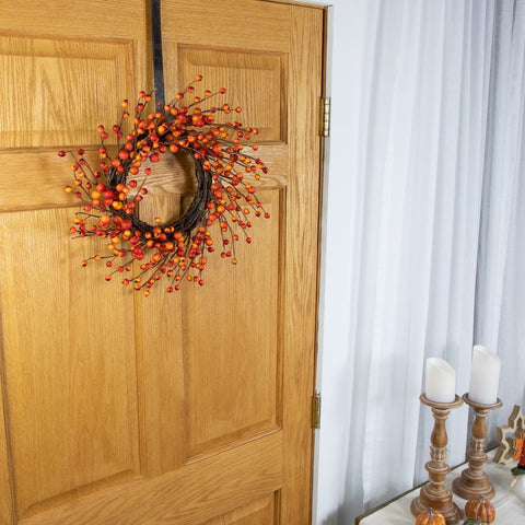 Orange Berries and Twig Artificial Fall Harvest Wreath 14- Inch  Unlit