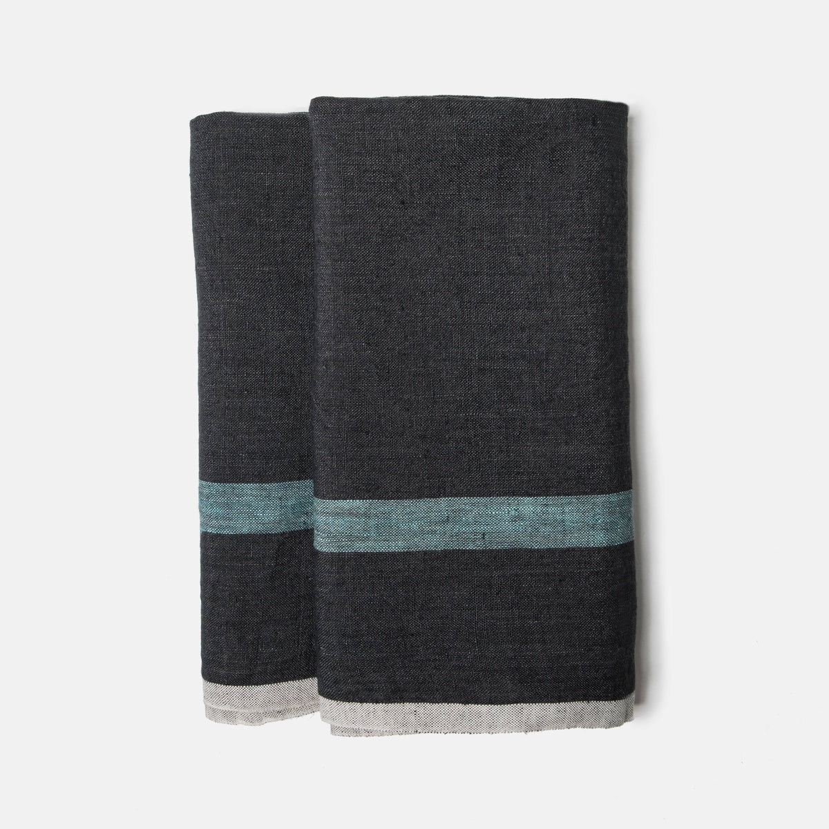  Caravan Laundered Linen Towels, Set of 2 - Grey & Lime - Bonton