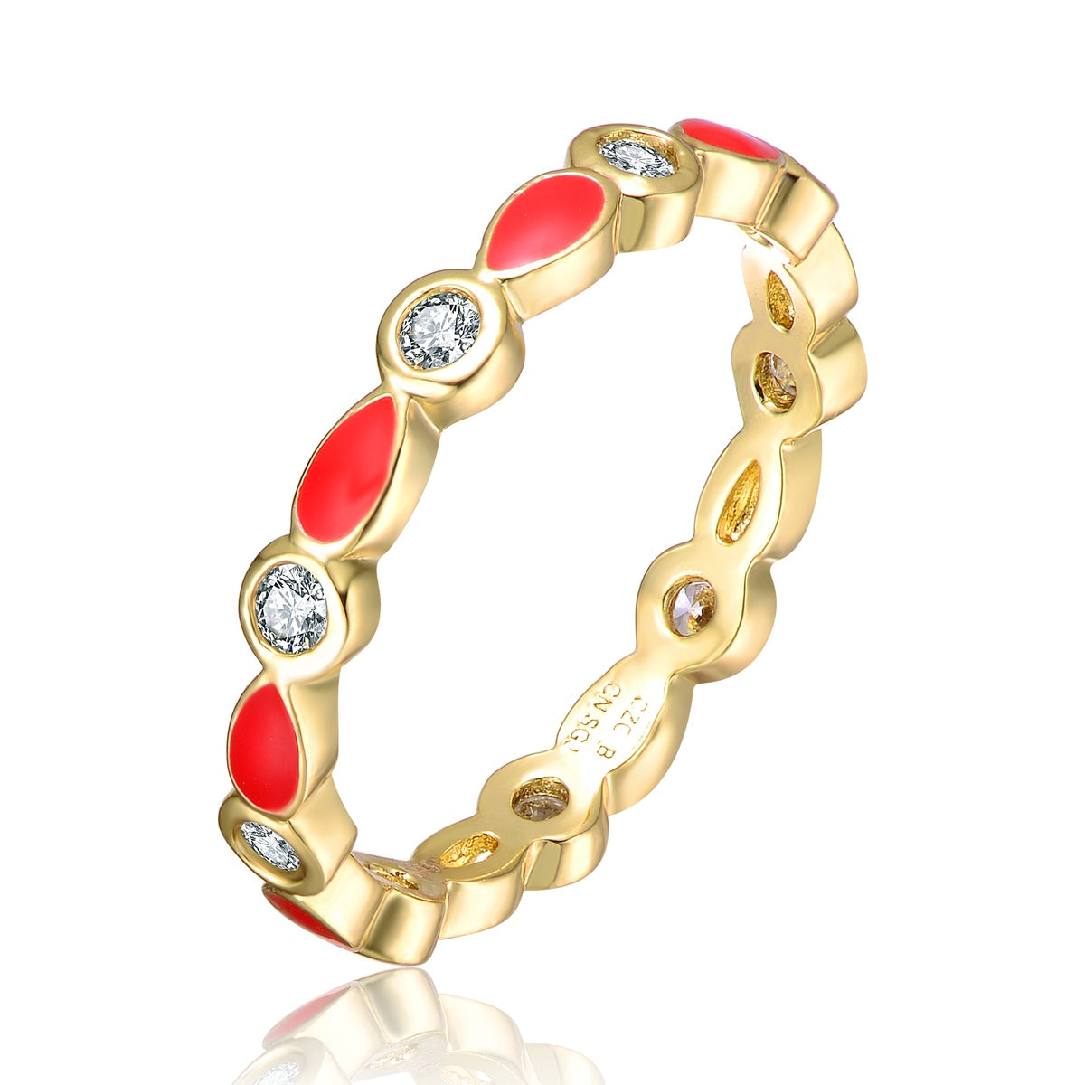  GigiGirl Kids/Teens 14k Gold Plated With Cubic Zirconia Colored Enamel Stacking Ring - Red - Bonton