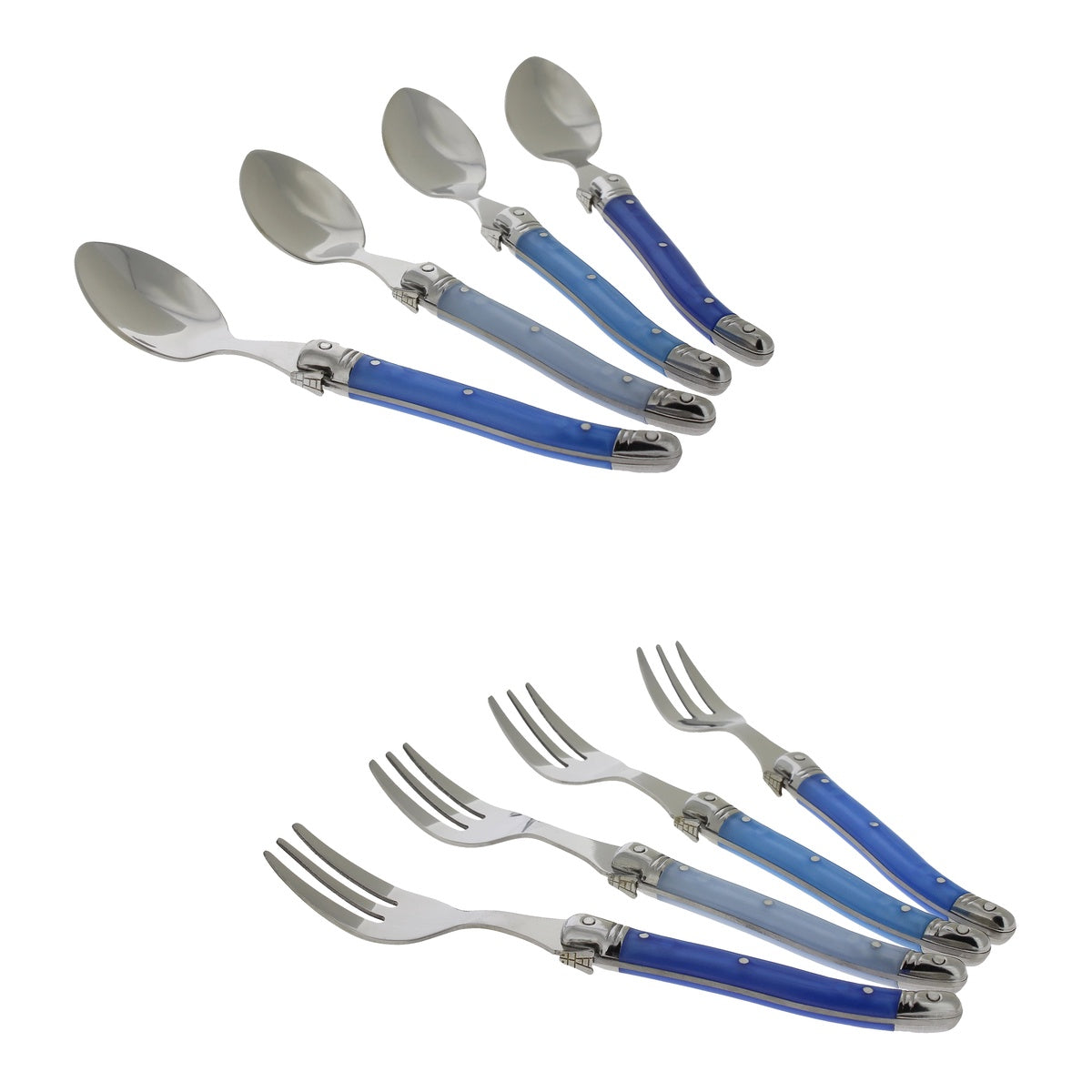  French Home Laguiole Cocktail or Dessert Spoons and Forks, Set of 8, Shades of Blue - Default Title - Bonton