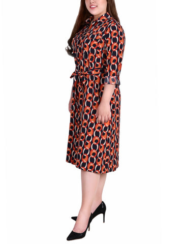 Plus Size Long Sleeve Roll Tab Shirtdress