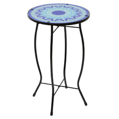 19" Blue Sun Mosaic Glass Patio Side Table