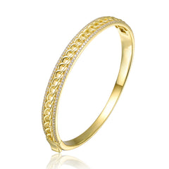 GV Sterling Silver 14k Yellow Gold Plated With Cubic Zirconia Chain Link Stiff Bangle Bracelet