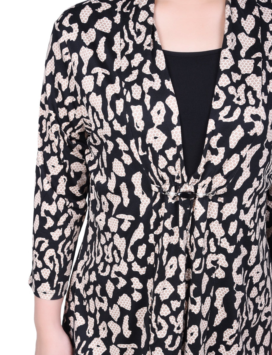  NY Collection Petite Puff Print 3/4 Sleeve Two-Fer Top - Jester Red Ivory Geo - Bonton